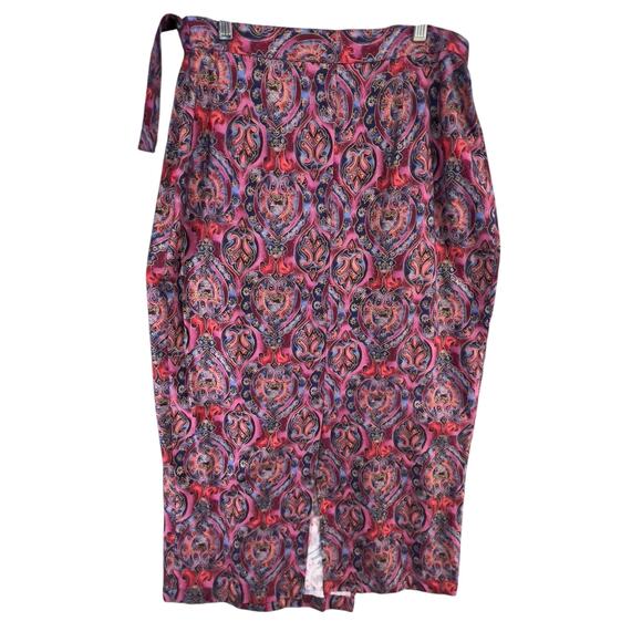 Vintage Y2K New York News Wrap Skirt L Multicolor Paisley Boho Fairy Grunge - Picture 6 of 13